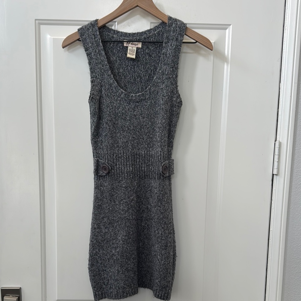 Gray Ribbed Sleeveless Sweater Mini Dress